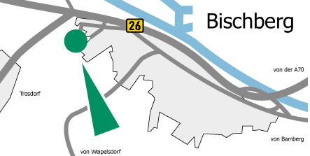 Das Baugebiet befindet sich im Südwesten Bischbergs nahe Bamberg und Trosdorf